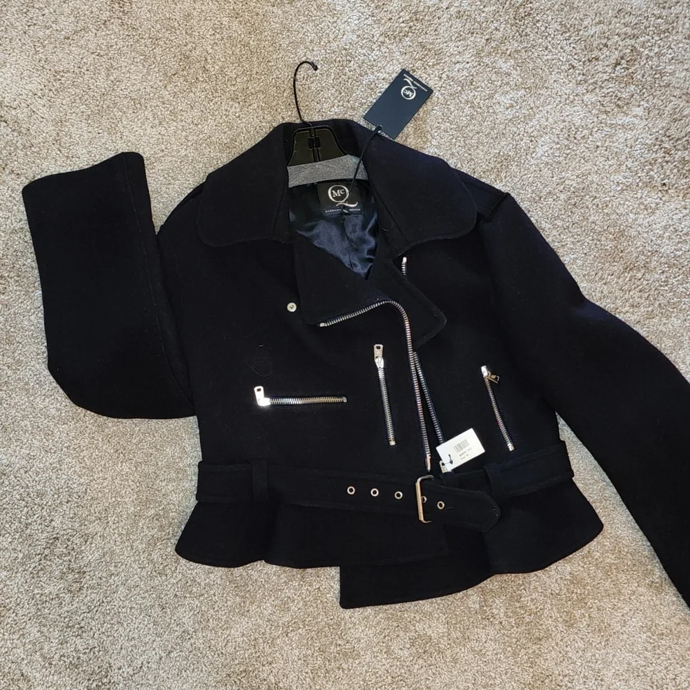 ALEXANDER MCQUEEN NWT MCQ NAVY WOOL STRUCTURED PEPLUM MOTO LINED PEA COAT … - Picture 2 of 12